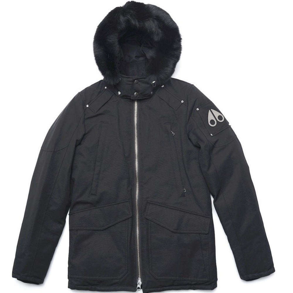 Moose Knuckles 'Pearson' Jacket With Fur Hood Sz Large Black NWT